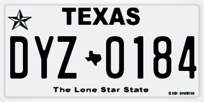 TX license plate DYZ0184