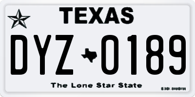 TX license plate DYZ0189