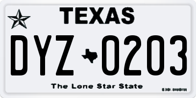 TX license plate DYZ0203