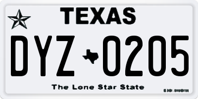TX license plate DYZ0205