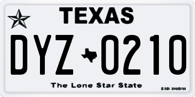 TX license plate DYZ0210
