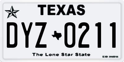 TX license plate DYZ0211
