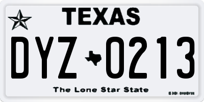 TX license plate DYZ0213