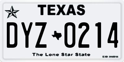 TX license plate DYZ0214