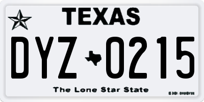 TX license plate DYZ0215