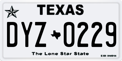 TX license plate DYZ0229