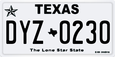 TX license plate DYZ0230