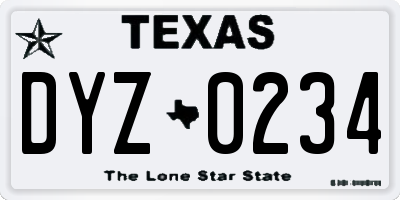 TX license plate DYZ0234
