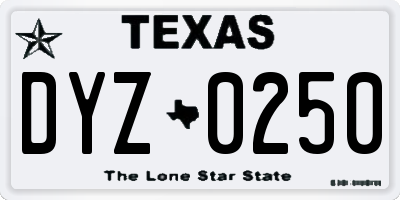 TX license plate DYZ0250