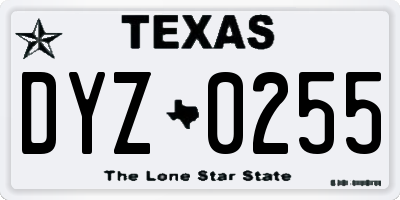 TX license plate DYZ0255