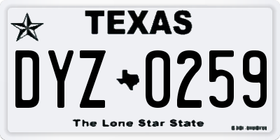 TX license plate DYZ0259