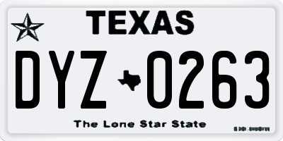 TX license plate DYZ0263