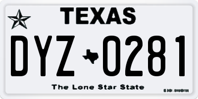 TX license plate DYZ0281