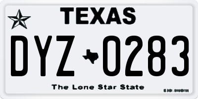 TX license plate DYZ0283
