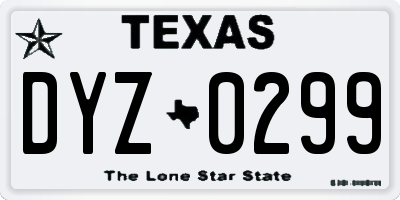 TX license plate DYZ0299