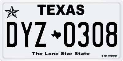 TX license plate DYZ0308