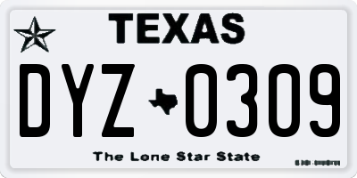 TX license plate DYZ0309