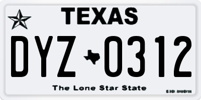 TX license plate DYZ0312