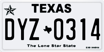 TX license plate DYZ0314