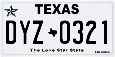 TX license plate DYZ0321