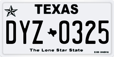 TX license plate DYZ0325