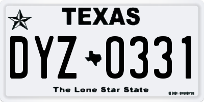 TX license plate DYZ0331