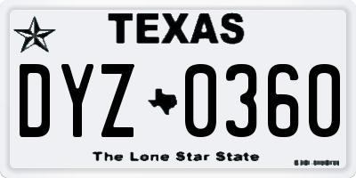 TX license plate DYZ0360
