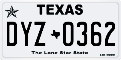 TX license plate DYZ0362