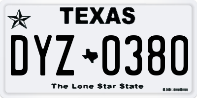 TX license plate DYZ0380