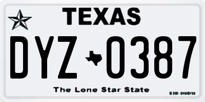 TX license plate DYZ0387