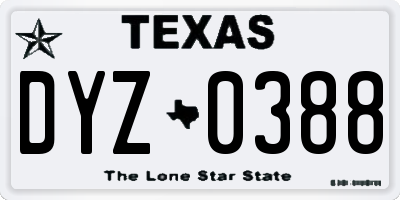 TX license plate DYZ0388