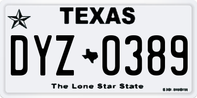 TX license plate DYZ0389
