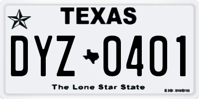 TX license plate DYZ0401