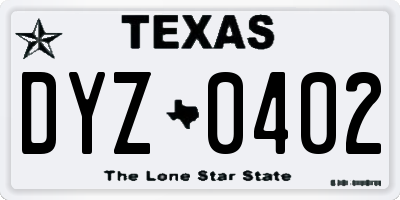 TX license plate DYZ0402