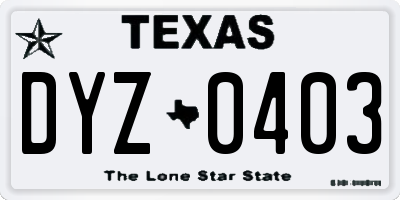 TX license plate DYZ0403