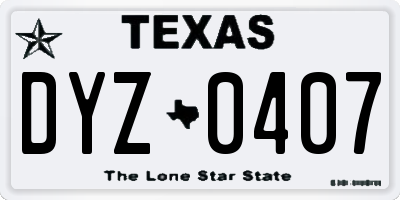 TX license plate DYZ0407