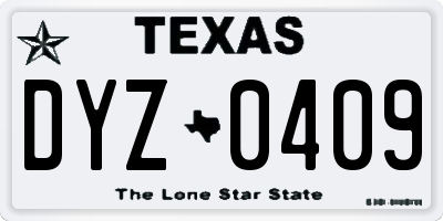 TX license plate DYZ0409