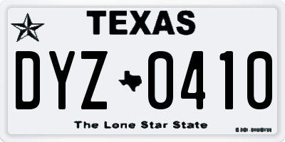 TX license plate DYZ0410