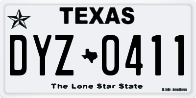 TX license plate DYZ0411
