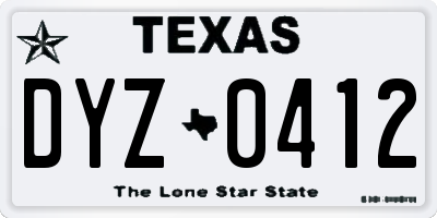 TX license plate DYZ0412
