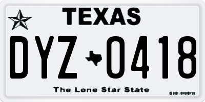 TX license plate DYZ0418