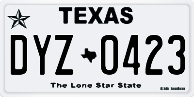 TX license plate DYZ0423