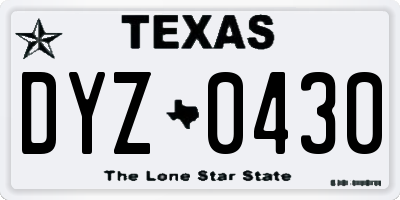 TX license plate DYZ0430