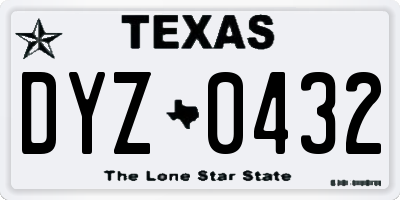 TX license plate DYZ0432