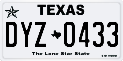 TX license plate DYZ0433