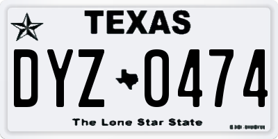TX license plate DYZ0474
