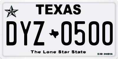 TX license plate DYZ0500