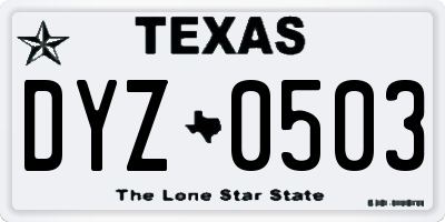 TX license plate DYZ0503