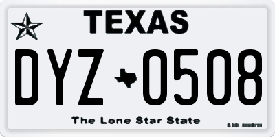 TX license plate DYZ0508