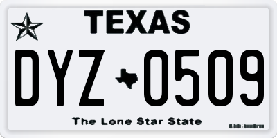 TX license plate DYZ0509